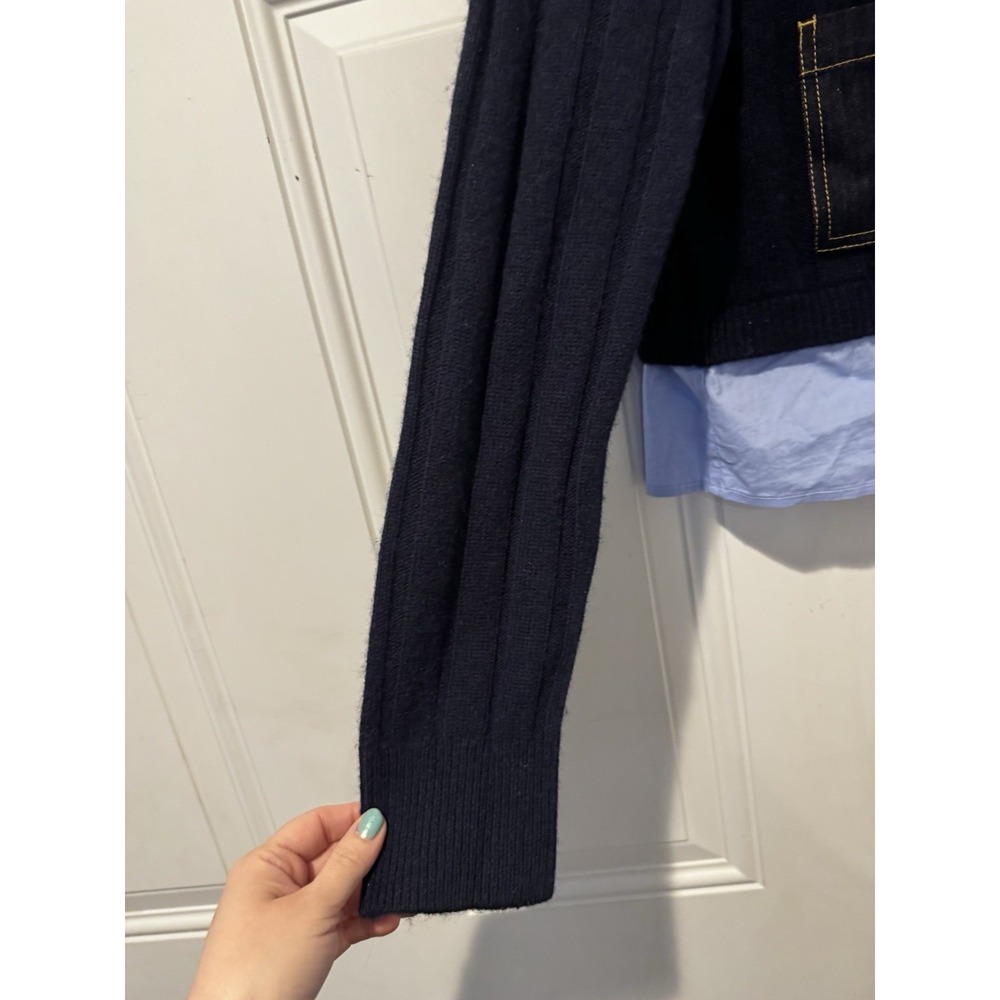 Sandro Women's Cropped Wool cashmere Sweater Navy Layered Size 1 Preppy - Picture 4 of 12